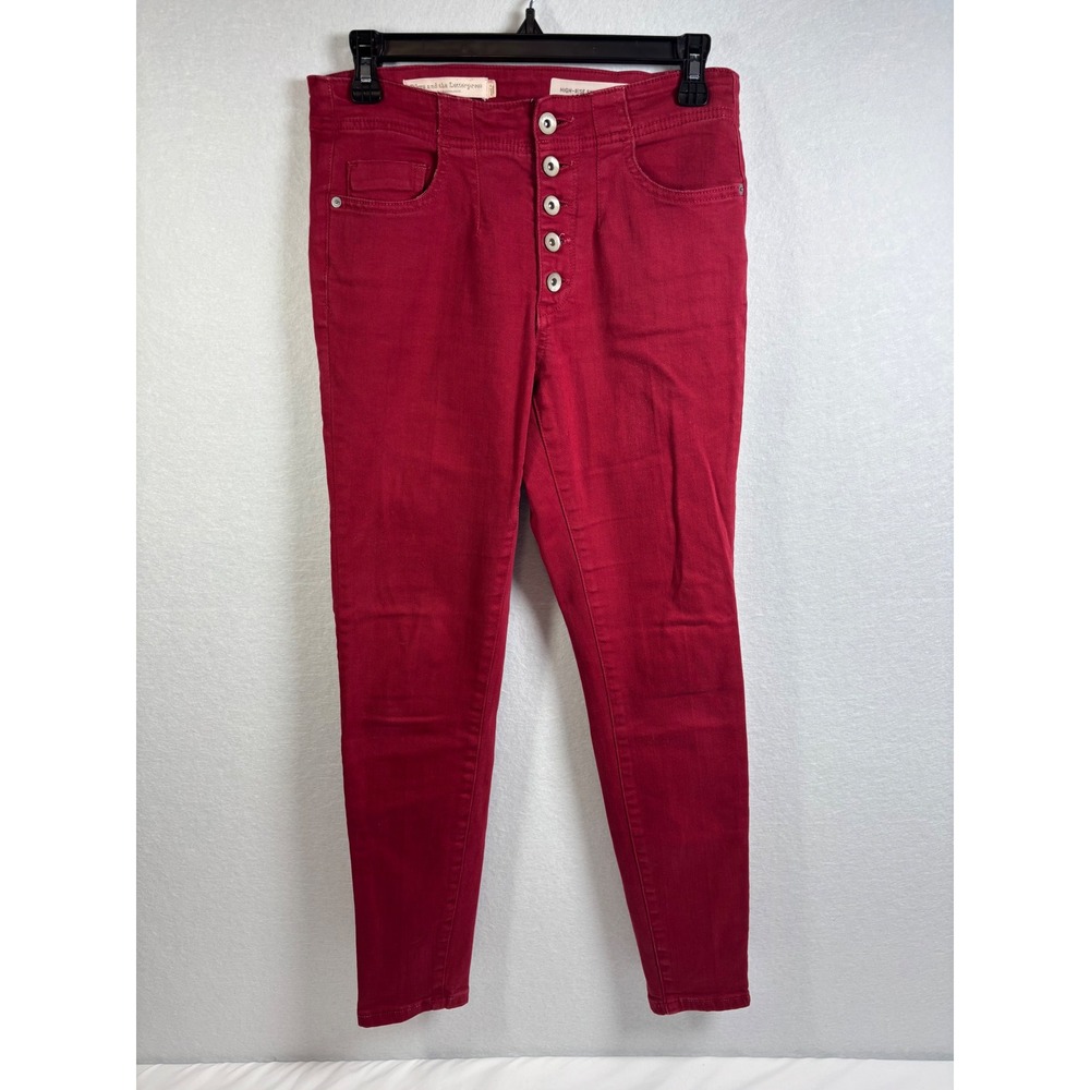 Pilcro & The Letterpress Anthropologie Red High Rise Skinny Jeans 27 Button Fly